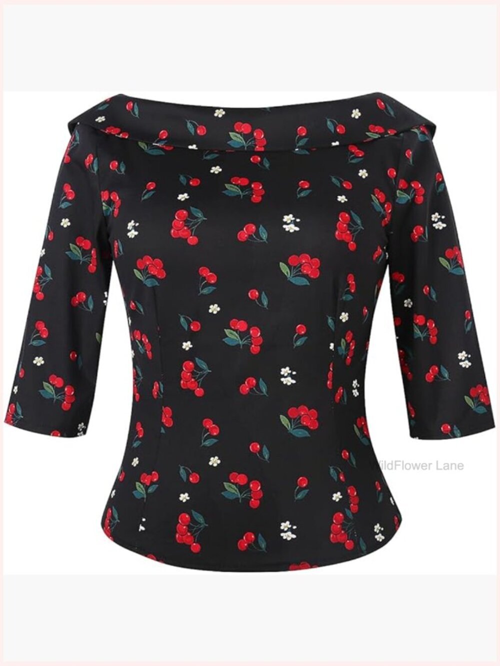 Vintage Pinup Blouse with Back Bow Tie, Medium Sleeves